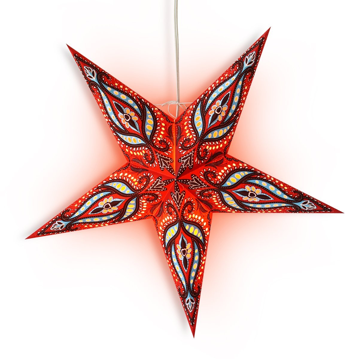 3-PACK + Cord | 24&quot; Red / Black Bloom Paper Star Lantern and Lamp Cord Hanging Decoration - PaperLanternStore.com - Paper Lanterns, Decor, Party Lights &amp; More