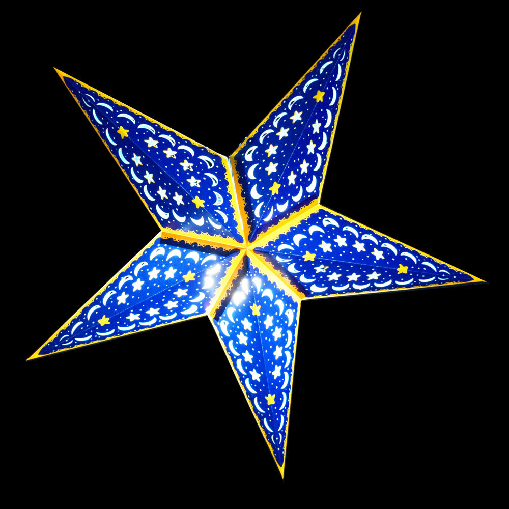 24" Blue Orange Star Moon Paper Star Lantern, Hanging - PaperLanternStore.com - Paper Lanterns, Decor, Party Lights & More