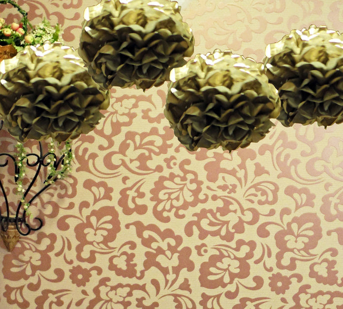 EZ-Fluff 12&quot; Gold Tissue Paper Pom Poms Flowers Balls, Decorations (4 PACK) - PaperLanternStore.com - Paper Lanterns, Decor, Party Lights &amp; More