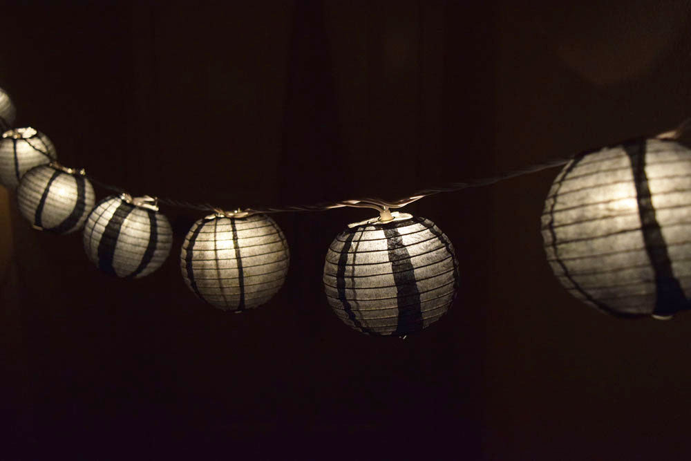 10 Socket Black Round Paper Lantern Party String Lights (4&quot; Lanterns, Expandable) - PaperLanternStore.com - Paper Lanterns, Decor, Party Lights &amp; More