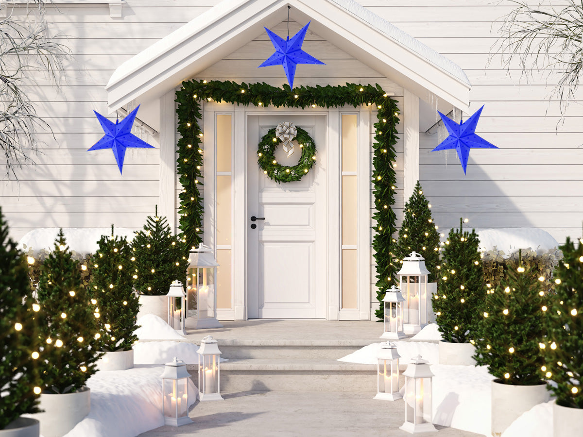 3-PACK 30" Dark Blue 5-Point Weatherproof Outdoor Plastic Star Lantern, with LED Bulbs and Lamp Cord Light Included