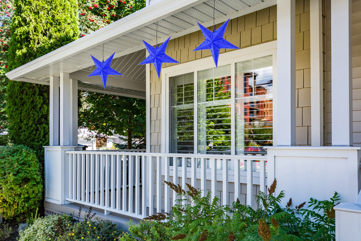 3-PACK 24&quot; Dark Blue 5-Point Weatherproof Outdoor Plastic Star Lantern, with LED Bulbs and Lamp Cord Light Included