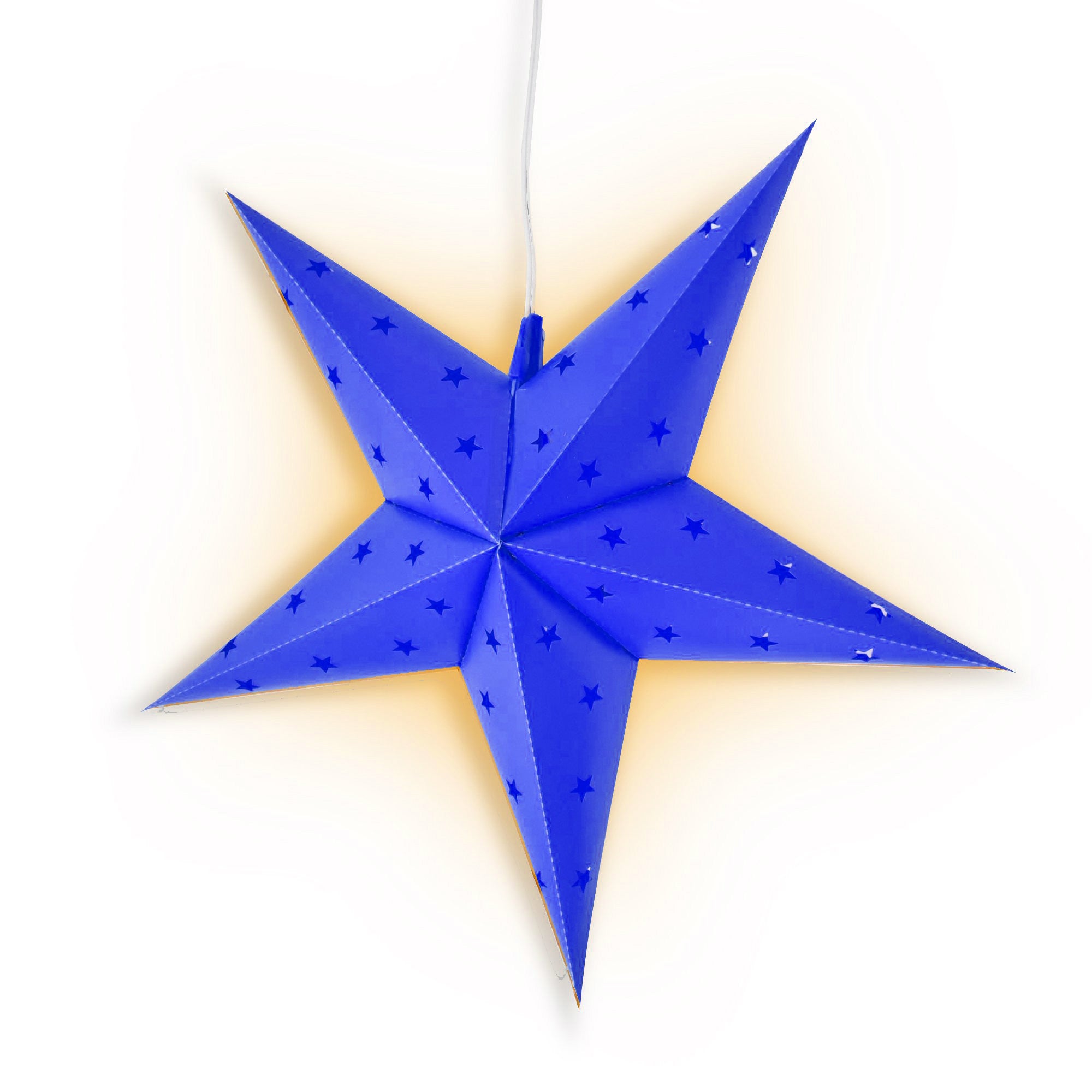 LANTERN + CORD + BULB | 24" Dark Blue 5-Point Weatherproof Star Lantern Lamp, Hanging Decoration