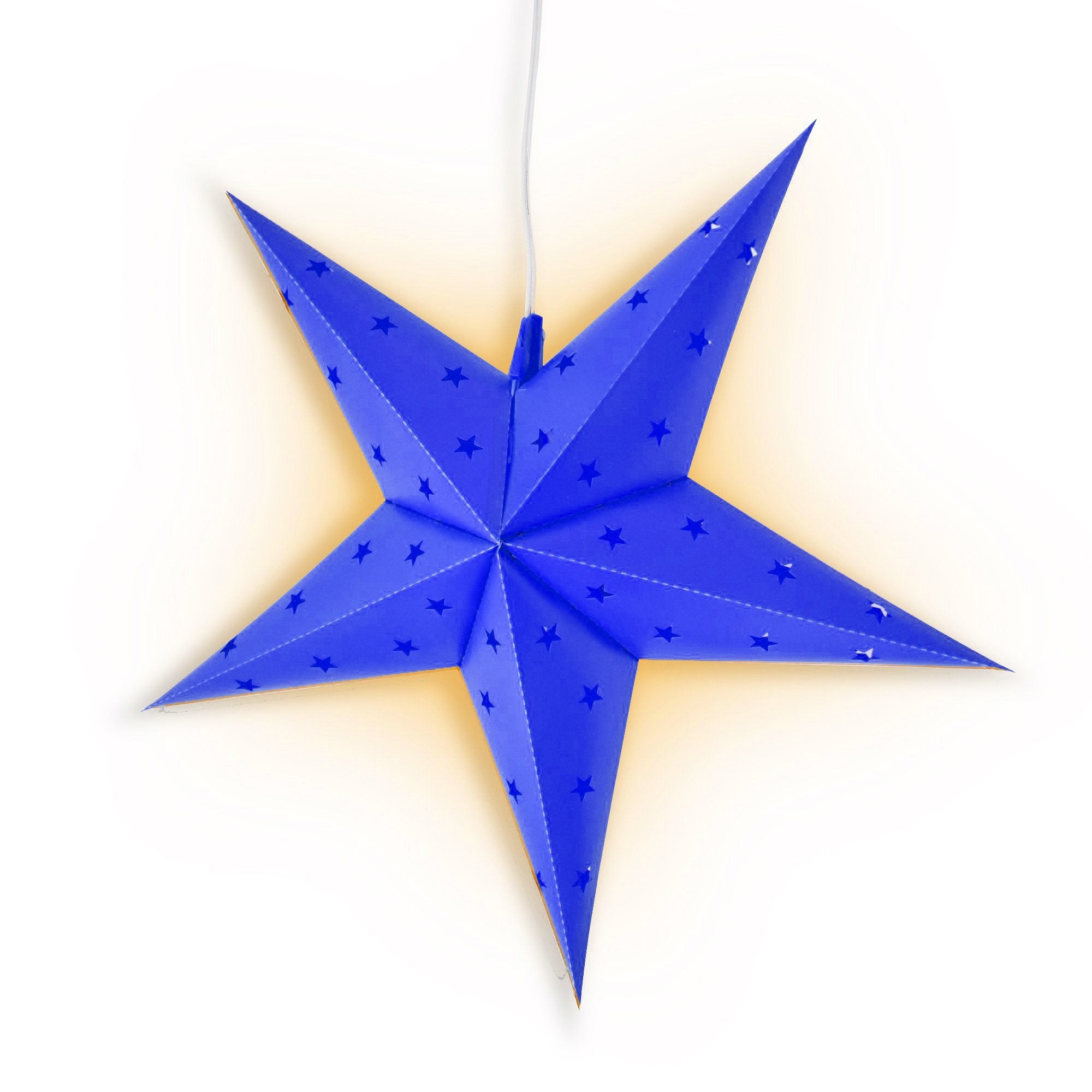 LANTERN + CORD + BULB | 30" Dark Blue 5-Point Weatherproof Star Lantern Lamp, Hanging Decoration