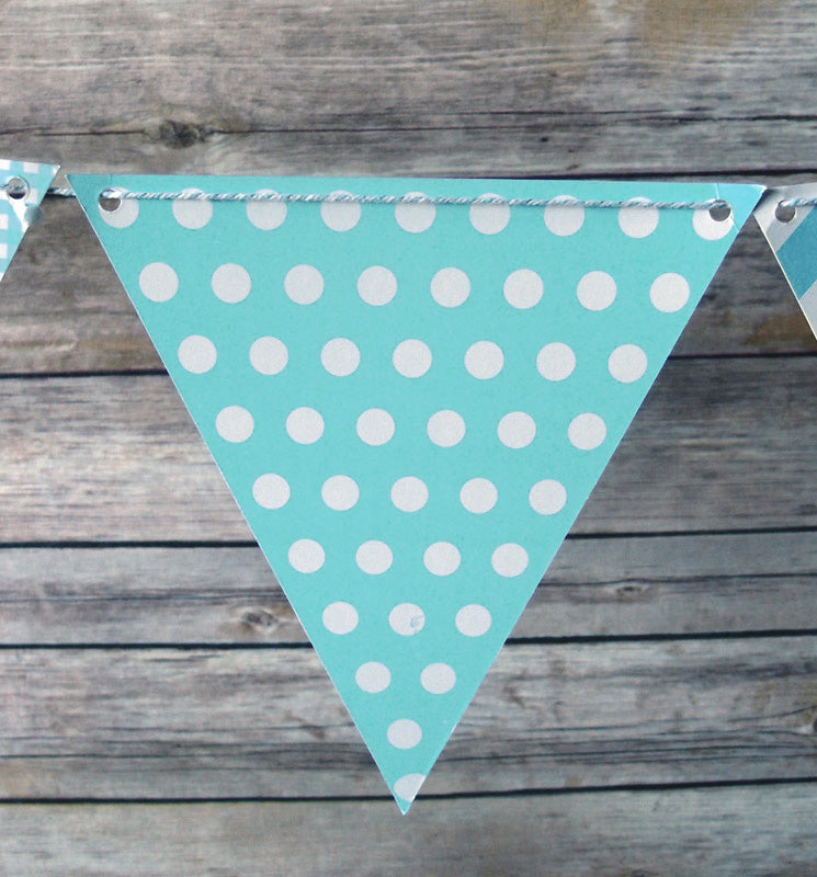 Powder Blue Mix Pattern Triangle Flag Pennant Banner (11FT) - PaperLanternStore.com - Paper Lanterns, Decor, Party Lights &amp; More