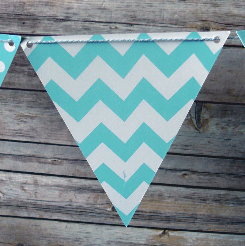Powder Blue Mix Pattern Triangle Flag Pennant Banner (11FT) - PaperLanternStore.com - Paper Lanterns, Decor, Party Lights &amp; More