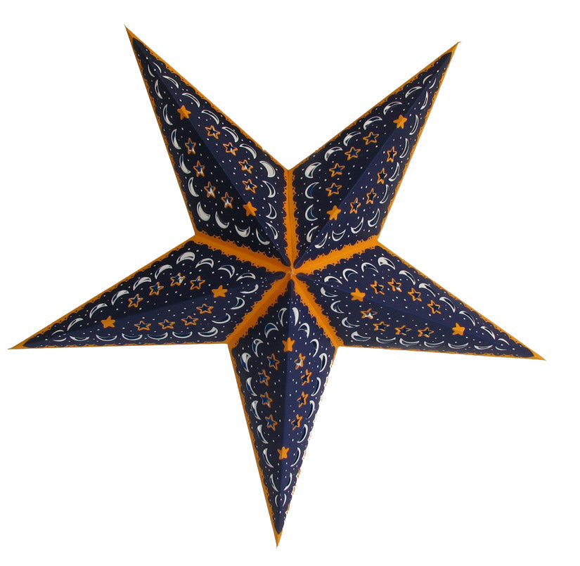 24&quot; Blue Orange Star Moon Paper Star Lantern, Hanging - PaperLanternStore.com - Paper Lanterns, Decor, Party Lights &amp; More