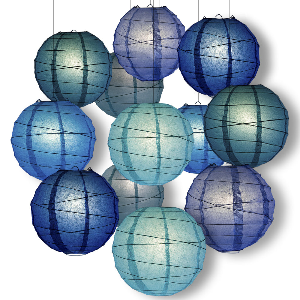 Blue Party Pack Crisscross Ribbed Paper Lantern Combo Set (12 pc Set) - PaperLanternStore.com - Paper Lanterns, Decor, Party Lights &amp; More