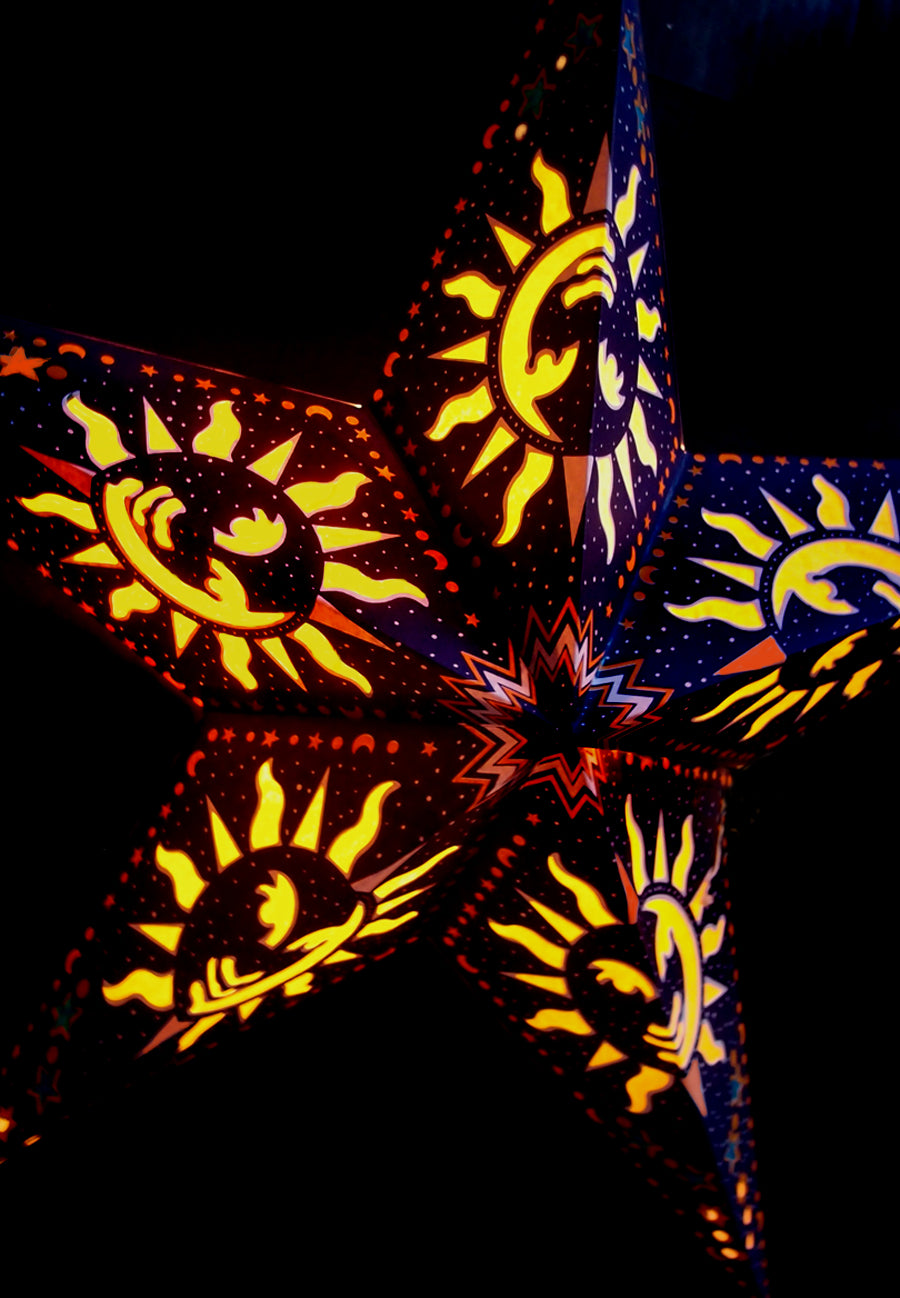 24" Blue Sun Window Paper Star Lantern, Chinese Hanging Wedding & Party Decoration - PaperLanternStore.com - Paper Lanterns, Decor, Party Lights & More