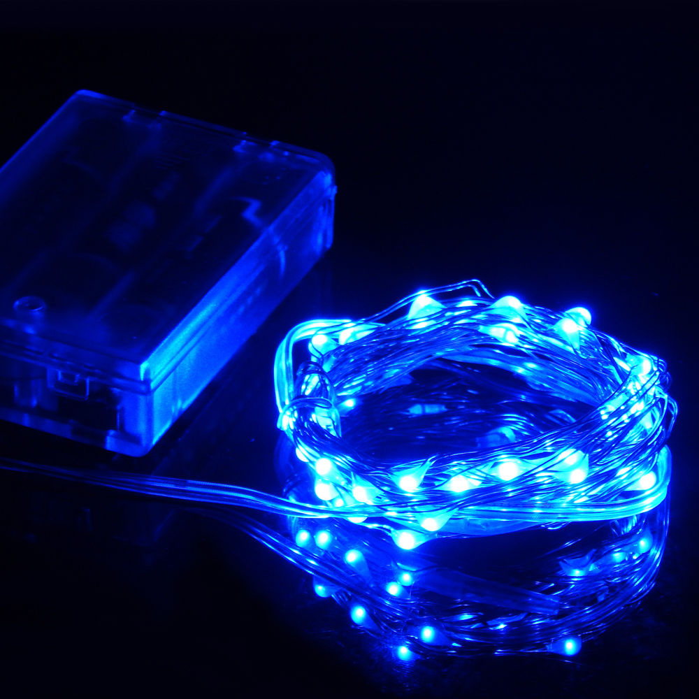 7.5 FT | 20 LED Battery Operated Blue Fairy String Lights With Silver Wire - PaperLanternStore.com - Paper Lanterns, Decor, Party Lights &amp; More