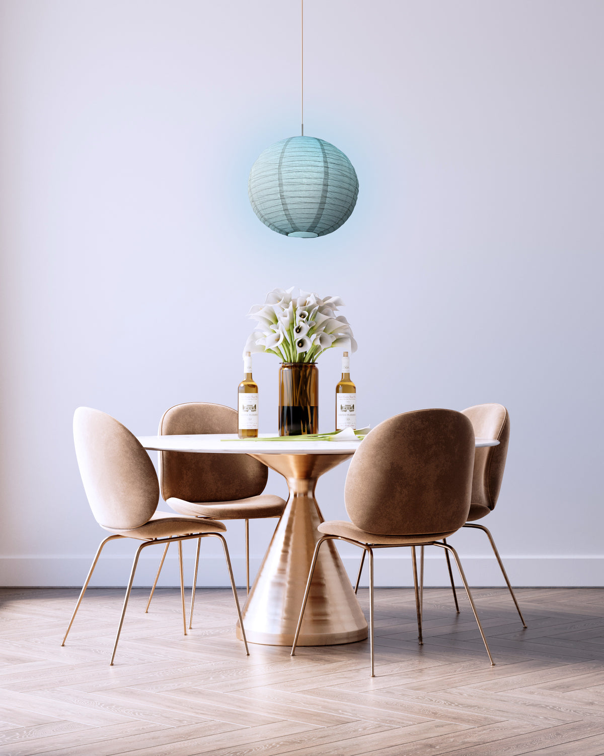 Crepe Premium Paper Lantern Pendant Light Cord Kit with G50 Blue LED Bulb