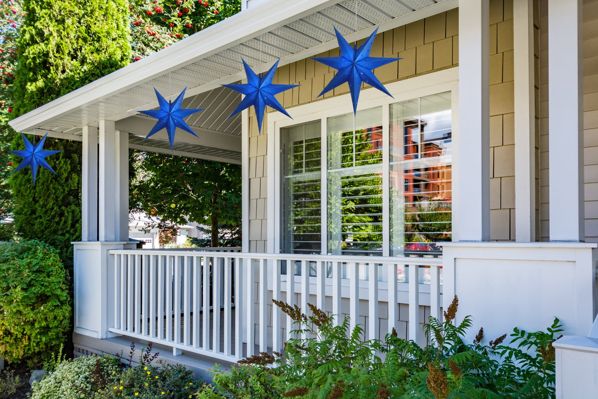 LANTERN + CORD + BULB | 18&quot; Dark Blue 7-Point Weatherproof Star Lantern Lamp, Hanging Decoration