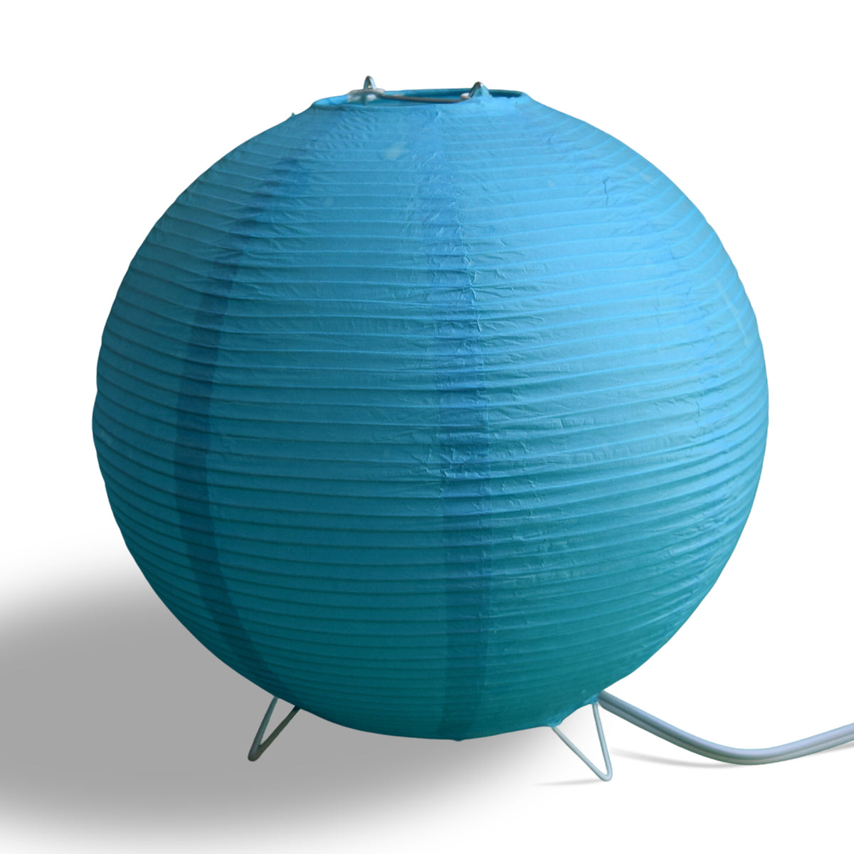 Turquoise Blue Corded Round Table Top Lantern Lamp Kit w/ Light Bulb, Fine Line Paper Moon - PaperLanternStore.com - Paper Lanterns, Decor, Party Lights &amp; More