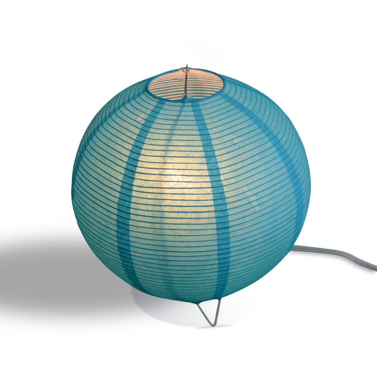 Turquoise Blue Corded Round Table Top Lantern Lamp Kit w/ Light Bulb, Fine Line Paper Moon - PaperLanternStore.com - Paper Lanterns, Decor, Party Lights &amp; More