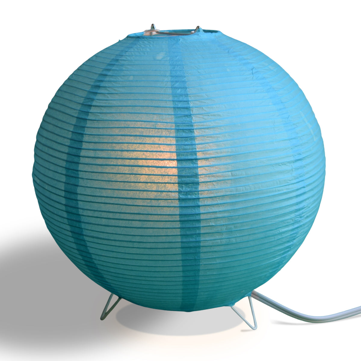Turquoise Blue Corded Round Table Top Lantern Lamp Kit w/ Light Bulb, Fine Line Paper Moon - PaperLanternStore.com - Paper Lanterns, Decor, Party Lights &amp; More