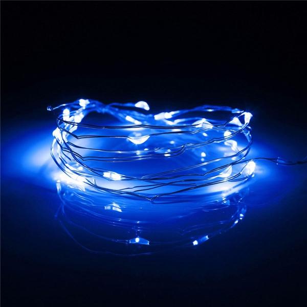 7.5 FT | 20 LED Battery Operated Blue Fairy String Lights With Silver Wire - PaperLanternStore.com - Paper Lanterns, Decor, Party Lights &amp; More
