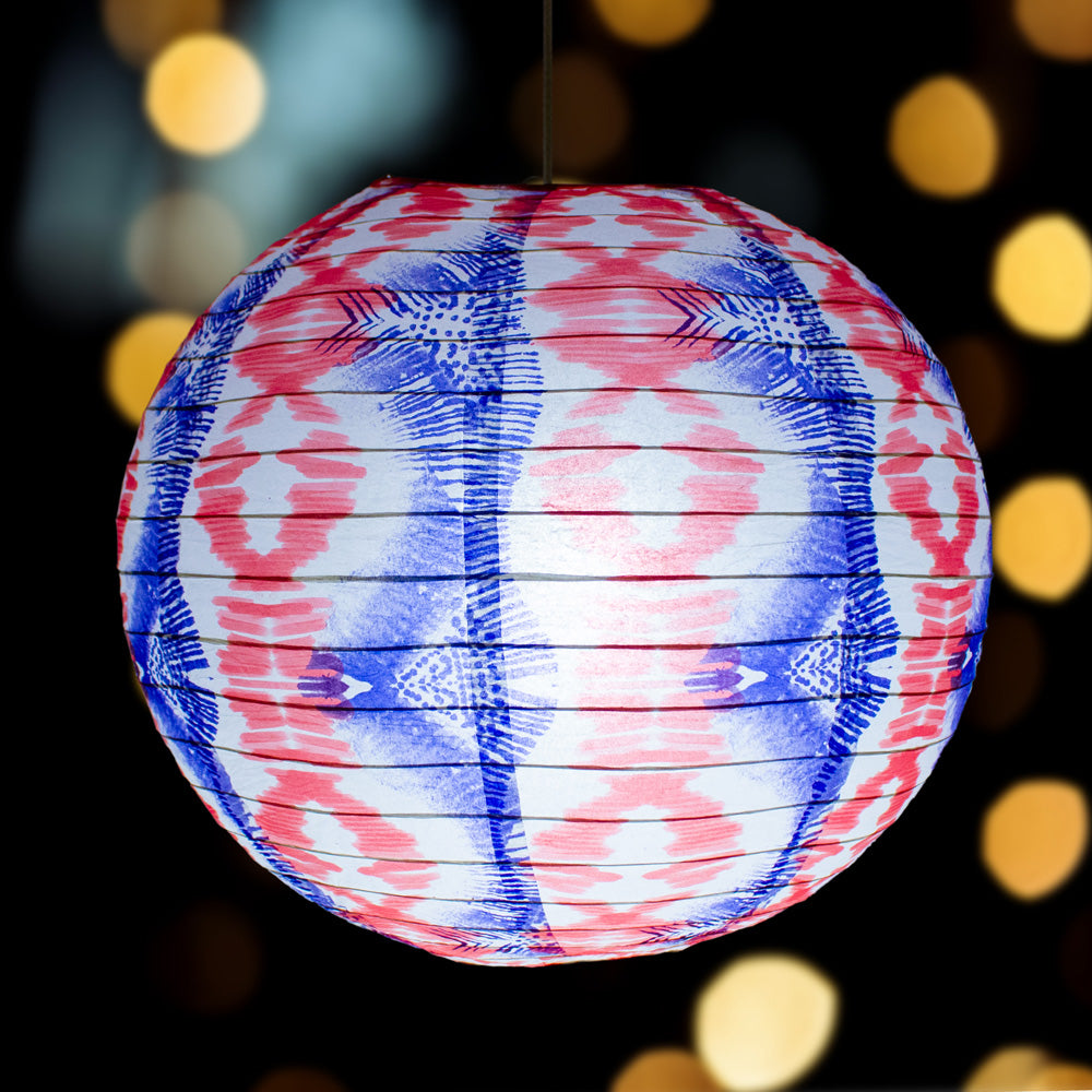 14 Inch Bohemian Painted Spirit Red, White, Blue Patterned Premium Paper Lantern - PaperLanternStore.com - Paper Lanterns, Decor, Party Lights &amp; More