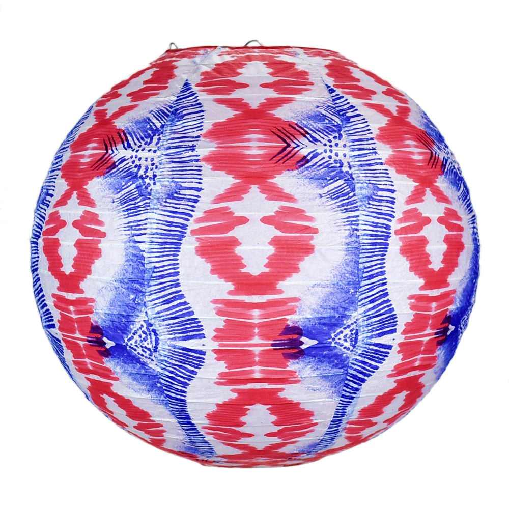 14 Inch Bohemian Painted Spirit Red, White, Blue Patterned Premium Paper Lantern - PaperLanternStore.com - Paper Lanterns, Decor, Party Lights &amp; More