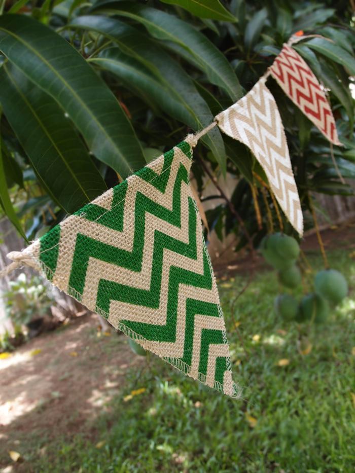 Festive Holiday Burlap w/ Multi-Color Chevron Triangle Flag Pennant Banner (12 Ft) - PaperLanternStore.com - Paper Lanterns, Decor, Party Lights &amp; More