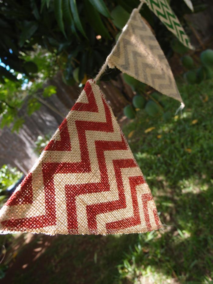 Festive Holiday Burlap w/ Multi-Color Chevron Triangle Flag Pennant Banner (12 Ft) - PaperLanternStore.com - Paper Lanterns, Decor, Party Lights &amp; More