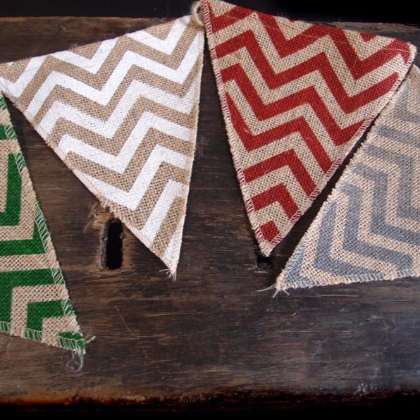 Festive Holiday Burlap w/ Multi-Color Chevron Triangle Flag Pennant Banner (12 Ft) - PaperLanternStore.com - Paper Lanterns, Decor, Party Lights &amp; More