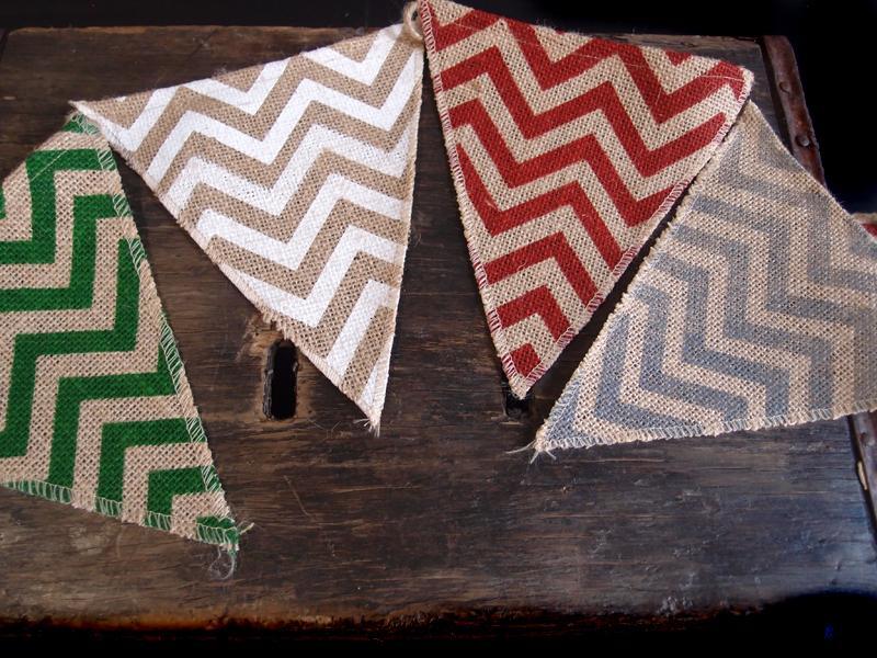 Festive Holiday Burlap w/ Multi-Color Chevron Triangle Flag Pennant Banner (12 Ft) - PaperLanternStore.com - Paper Lanterns, Decor, Party Lights &amp; More