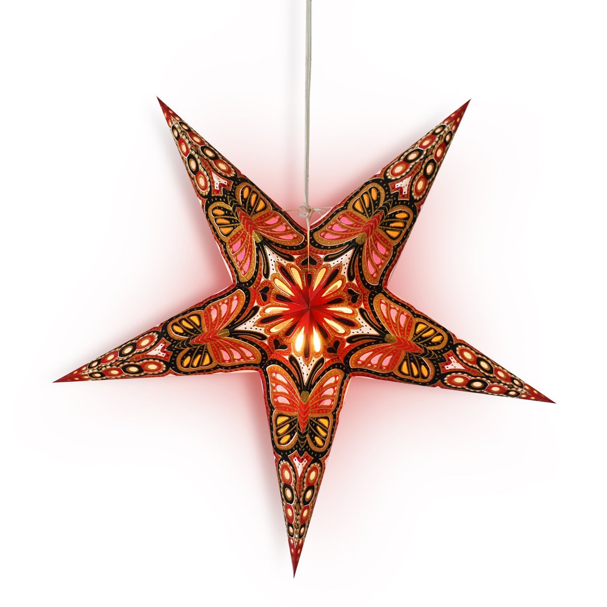 24&quot; Red / Black Butterfly Glitter Paper Star Lantern, Hanging Wedding &amp; Party Decoration - PaperLanternStore.com - Paper Lanterns, Decor, Party Lights &amp; More