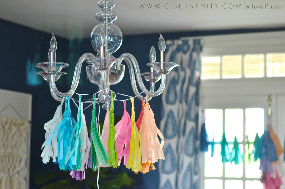 Tissue Paper Tassel Garland Kit - Sea Mix - PaperLanternStore.com - Paper Lanterns, Decor, Party Lights &amp; More