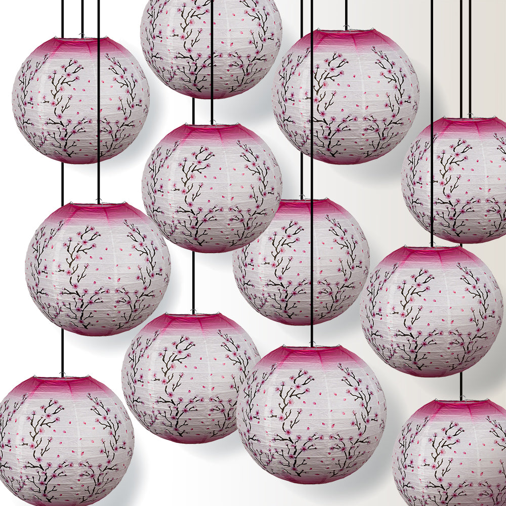 12 PACK|14 Inch Pink Cherry Blossom Tree Japanese Paper Lantern