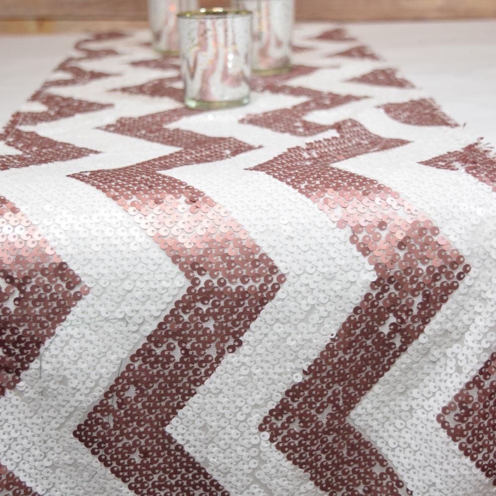 Chevron Sequin Table Runner - Copper Pink & White (12 x 108) - PaperLanternStore.com - Paper Lanterns, Decor, Party Lights & More