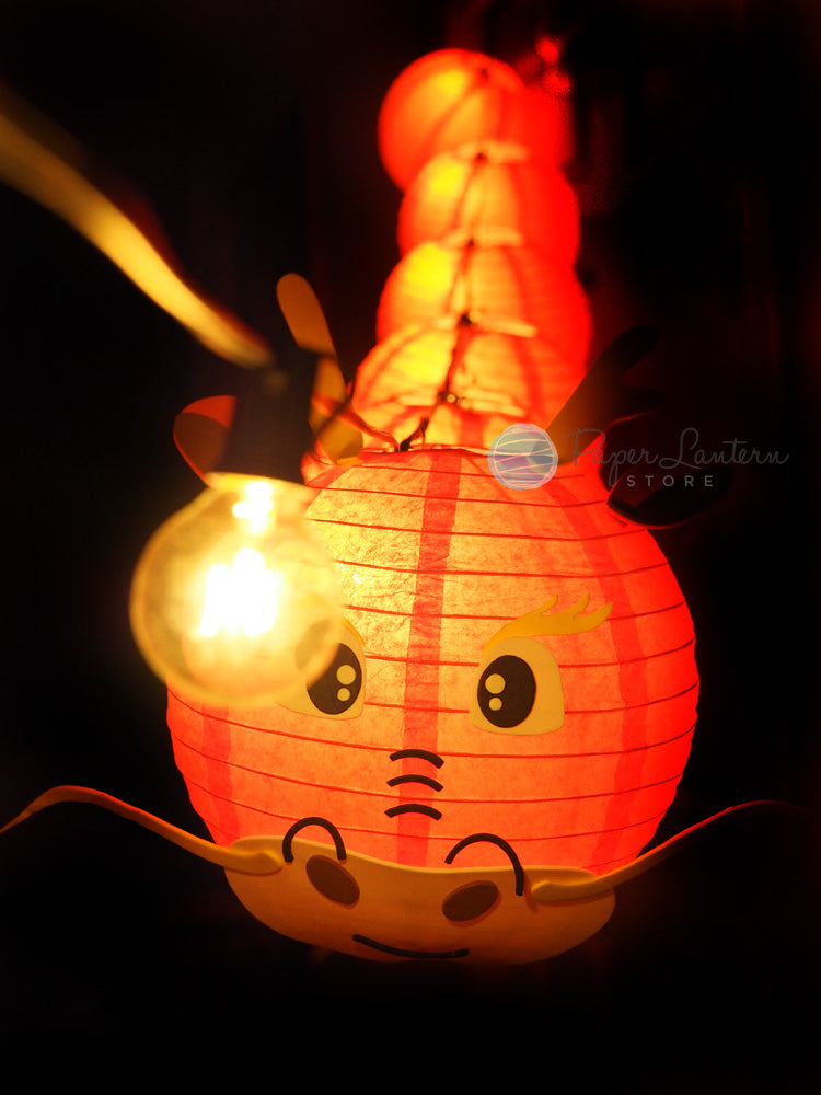 8&quot; Chinese New Year Red Dragon Paper Lantern String Light COMBO Kit (12 FT, EXPANDABLE, Black Cord) - PaperLanternStore.com - Paper Lanterns, Decor, Party Lights &amp; More