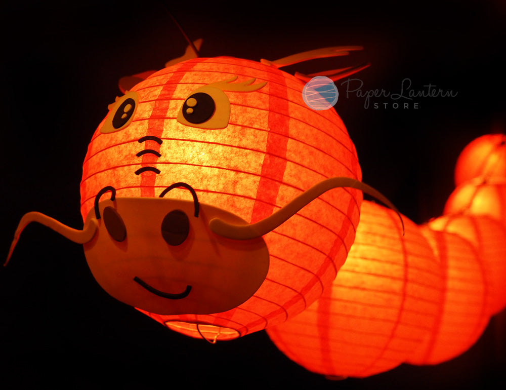 8&quot; Chinese New Year Red Dragon Paper Lantern String Light COMBO Kit (12 FT, EXPANDABLE, Black Cord) - PaperLanternStore.com - Paper Lanterns, Decor, Party Lights &amp; More