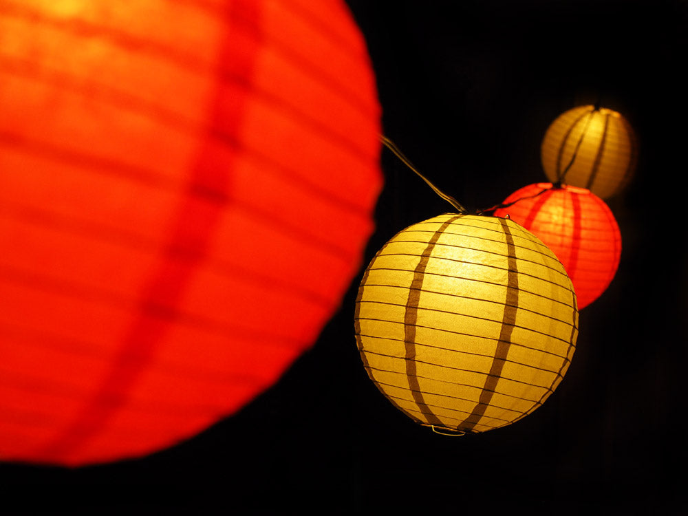 12" Chinese New Year Red and Gold Paper Lantern String Light COMBO Kit (31 FT, EXPANDABLE, Black Cord) - PaperLanternStore.com - Paper Lanterns, Decor, Party Lights & More