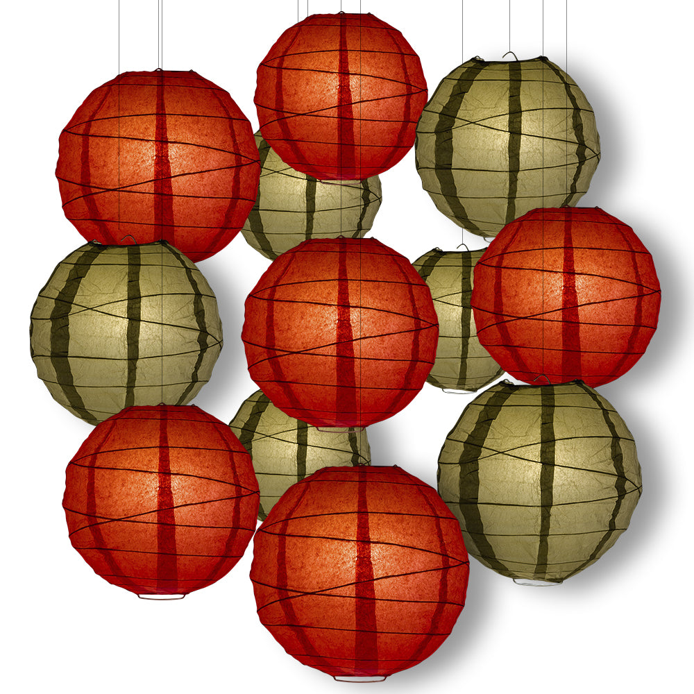 Chinese New Year Party Pack Crisscross Ribbed Paper Lantern Combo Set (12 pc Set) - PaperLanternStore.com - Paper Lanterns, Decor, Party Lights &amp; More