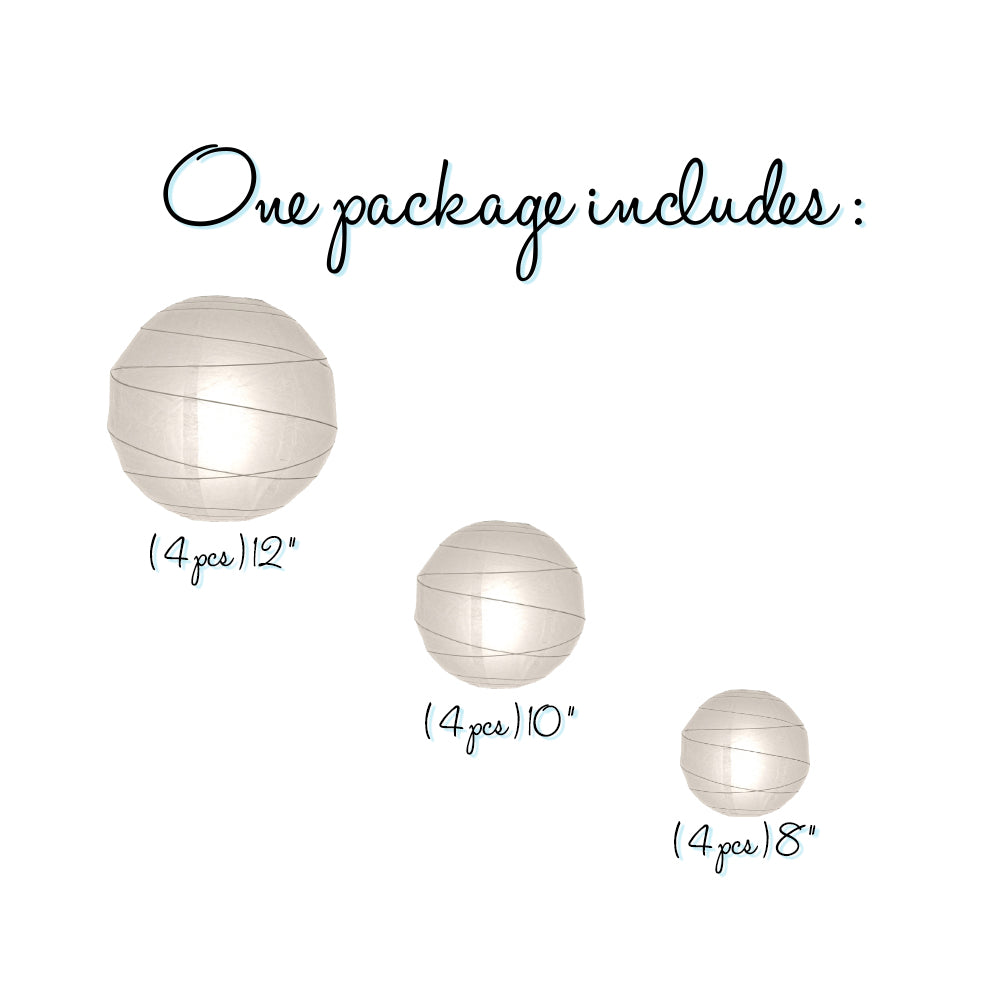12-PC White Paper Lantern Chinese Hanging Wedding &amp; Party Assorted Decoration Set, 12/10/8-Inch - PaperLanternStore.com - Paper Lanterns, Decor, Party Lights &amp; More