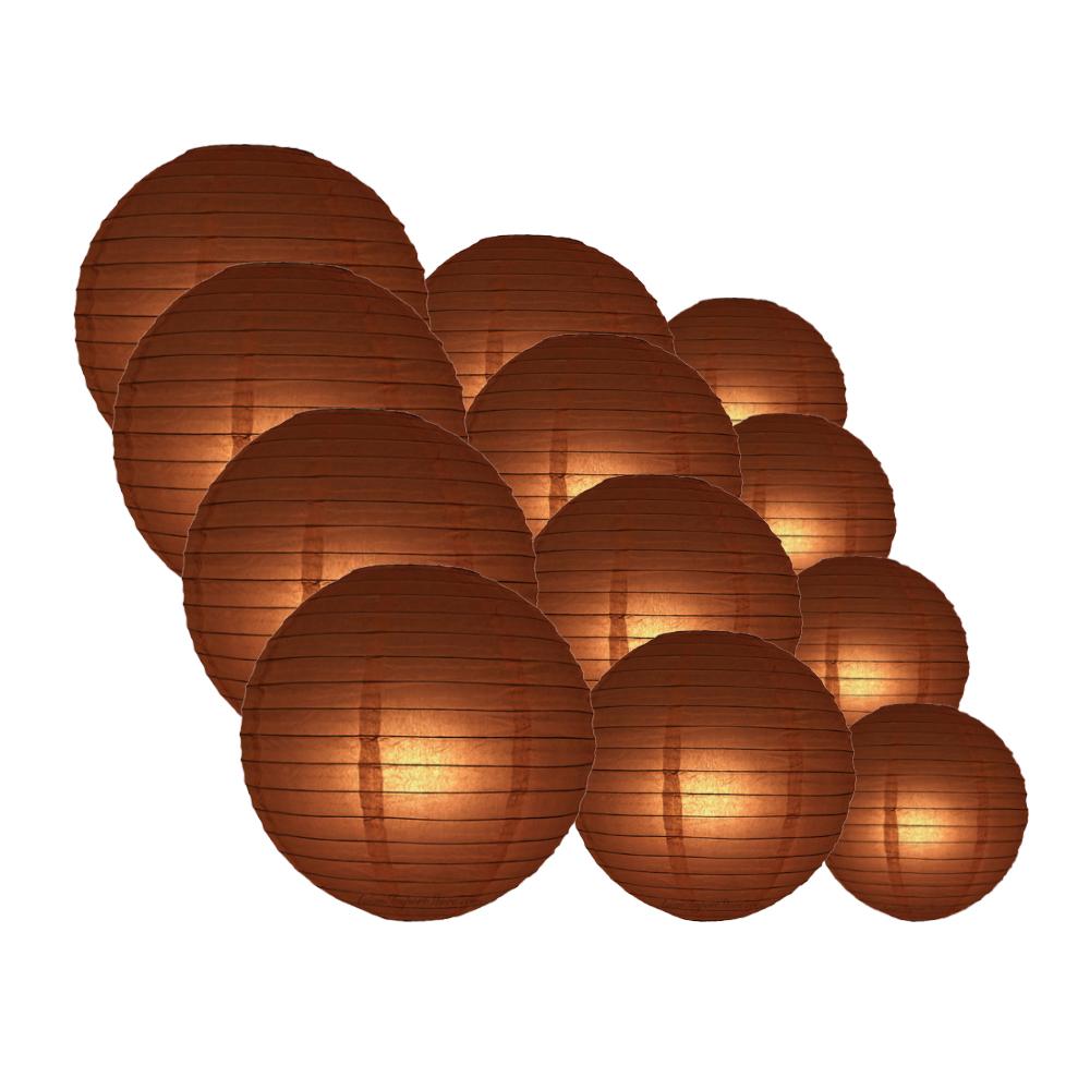 12-PC Brown Paper Lantern Chinese Hanging Wedding &amp; Party Assorted Decoration Set, 12/10/8-Inch - PaperLanternStore.com - Paper Lanterns, Decor, Party Lights &amp; More