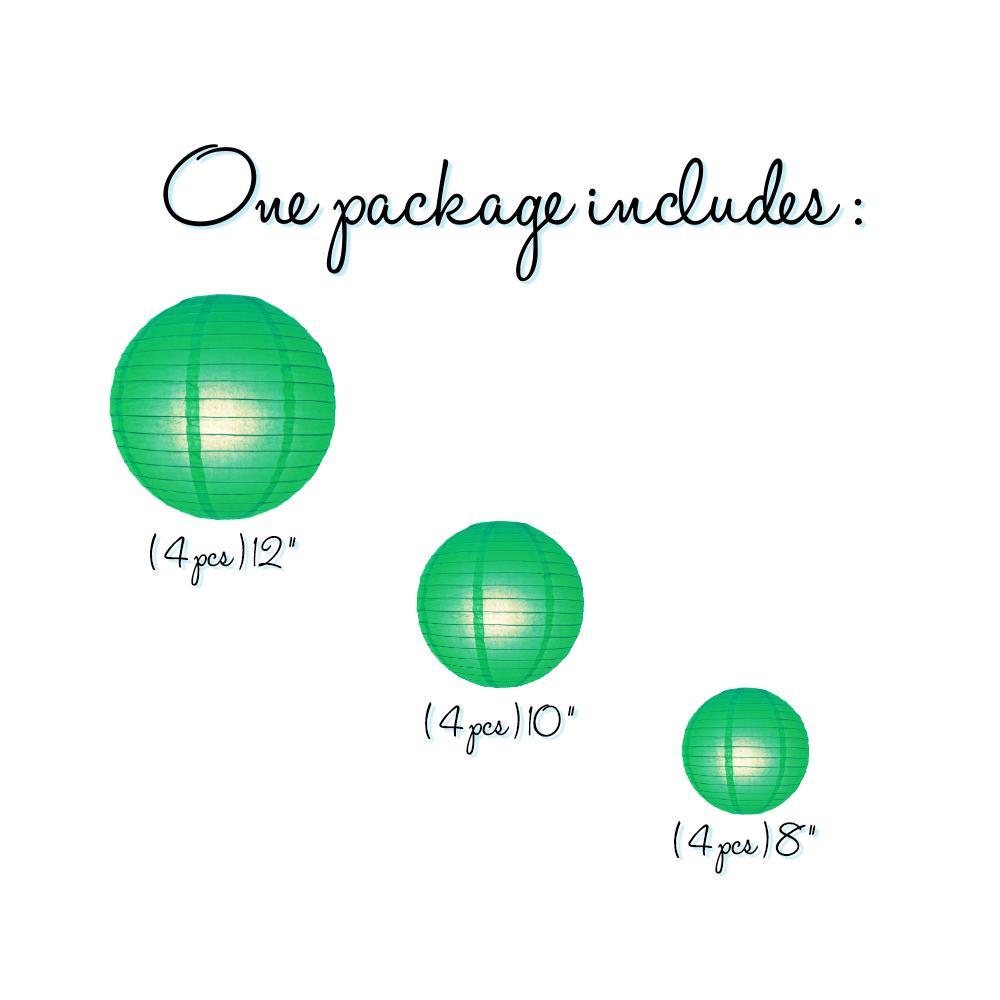12-PC Emerald Green Paper Lantern Chinese Hanging Wedding &amp; Party Assorted Decoration Set, 12/10/8-Inch - PaperLanternStore.com - Paper Lanterns, Decor, Party Lights &amp; More