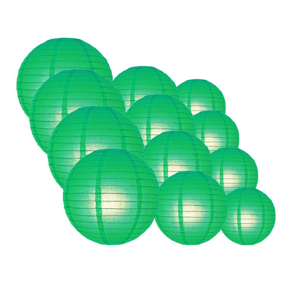 12-PC Emerald Green Paper Lantern Chinese Hanging Wedding &amp; Party Assorted Decoration Set, 12/10/8-Inch - PaperLanternStore.com - Paper Lanterns, Decor, Party Lights &amp; More