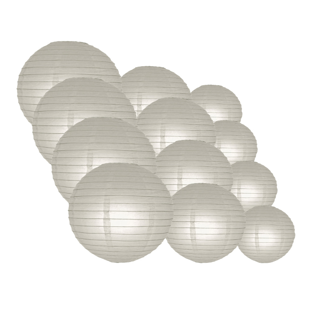 12-PC Gray / Grey Paper Lantern Chinese Hanging Wedding &amp; Party Assorted Decoration Set, 12/10/8-Inch - PaperLanternStore.com - Paper Lanterns, Decor, Party Lights &amp; More