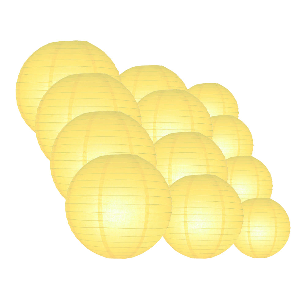 12-PC Lemon Yellow Chiffon Paper Lantern Chinese Hanging Wedding &amp; Party Assorted Decoration Set, 12/10/8-Inch - PaperLanternStore.com - Paper Lanterns, Decor, Party Lights &amp; More