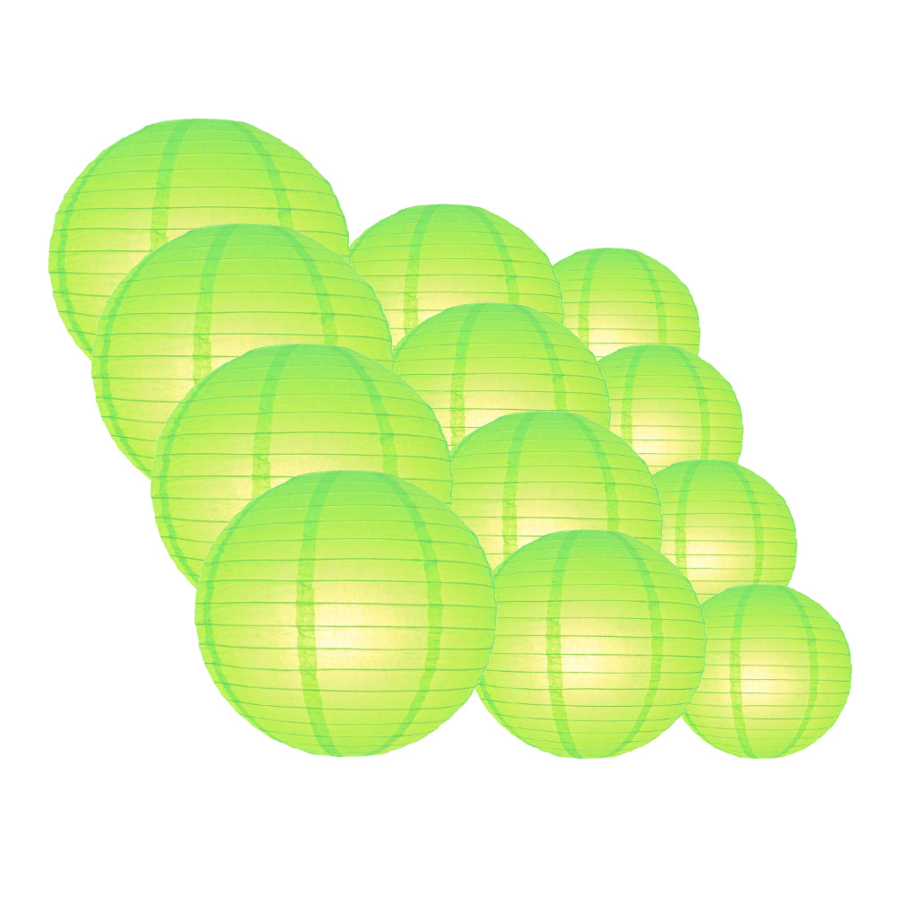 12-PC Light Lime Green Paper Lantern Chinese Hanging Wedding &amp; Party Assorted Decoration Set, 12/10/8-Inch - PaperLanternStore.com - Paper Lanterns, Decor, Party Lights &amp; More