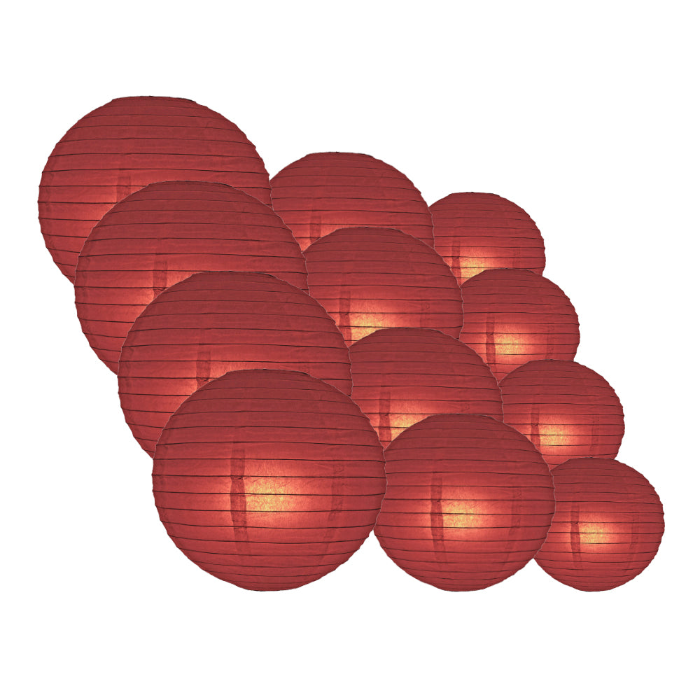 12-PC Marsala / Burgundy Wine Paper Lantern Chinese Hanging Wedding &amp; Party Assorted Decoration Set, 12/10/8-Inch - PaperLanternStore.com - Paper Lanterns, Decor, Party Lights &amp; More