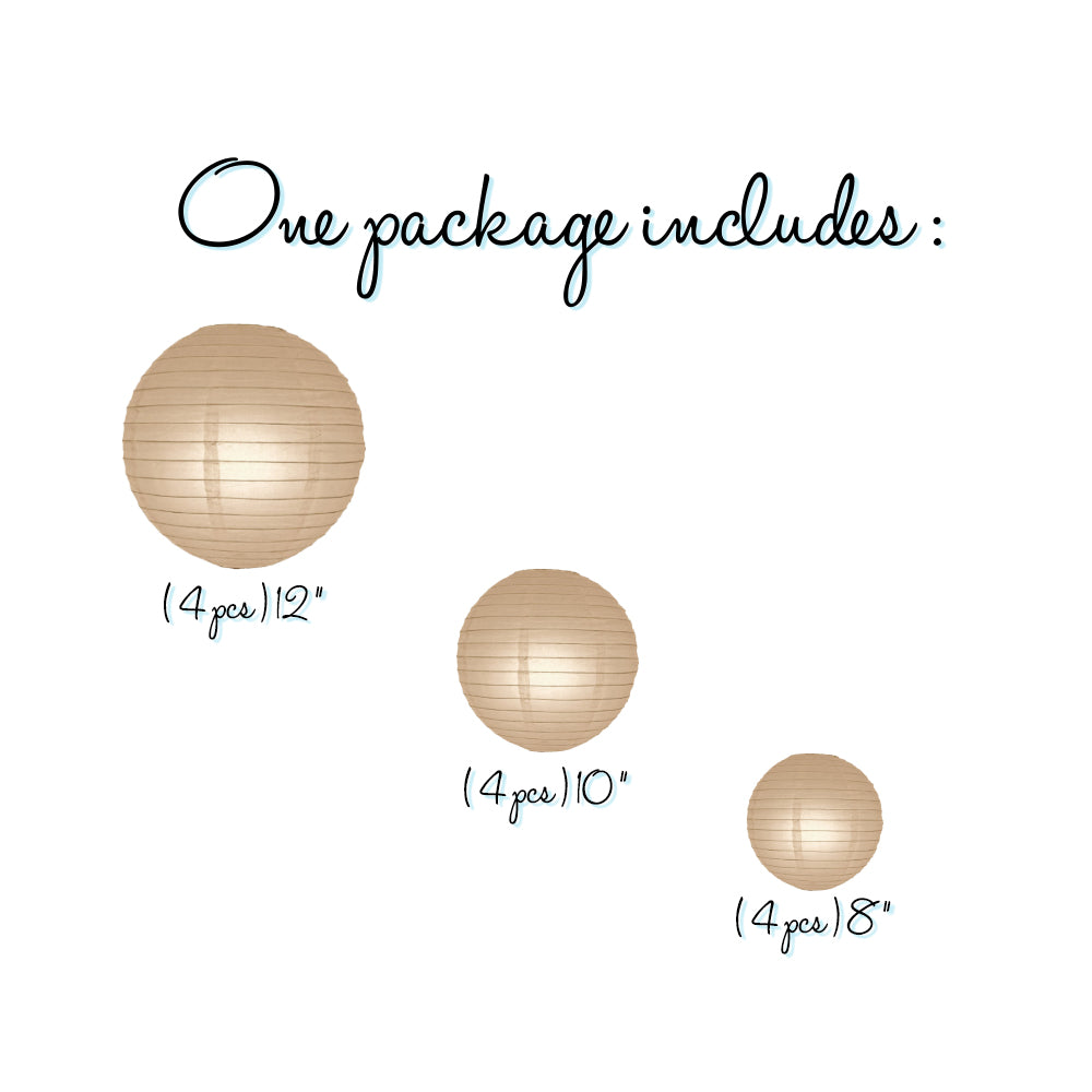 12-PC Dusty Sand Rose Paper Lantern Chinese Hanging Wedding &amp; Party Assorted Decoration Set, 12/10/8-Inch - PaperLanternStore.com - Paper Lanterns, Decor, Party Lights &amp; More