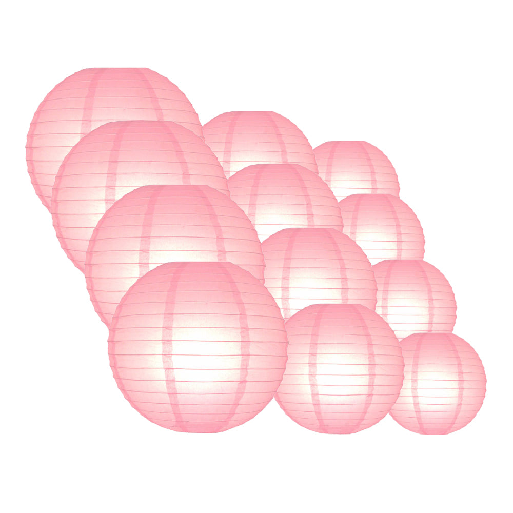 12-PC Pink Paper Lantern Chinese Hanging Wedding &amp; Party Assorted Decoration Set, 12/10/8-Inch - PaperLanternStore.com - Paper Lanterns, Decor, Party Lights &amp; More