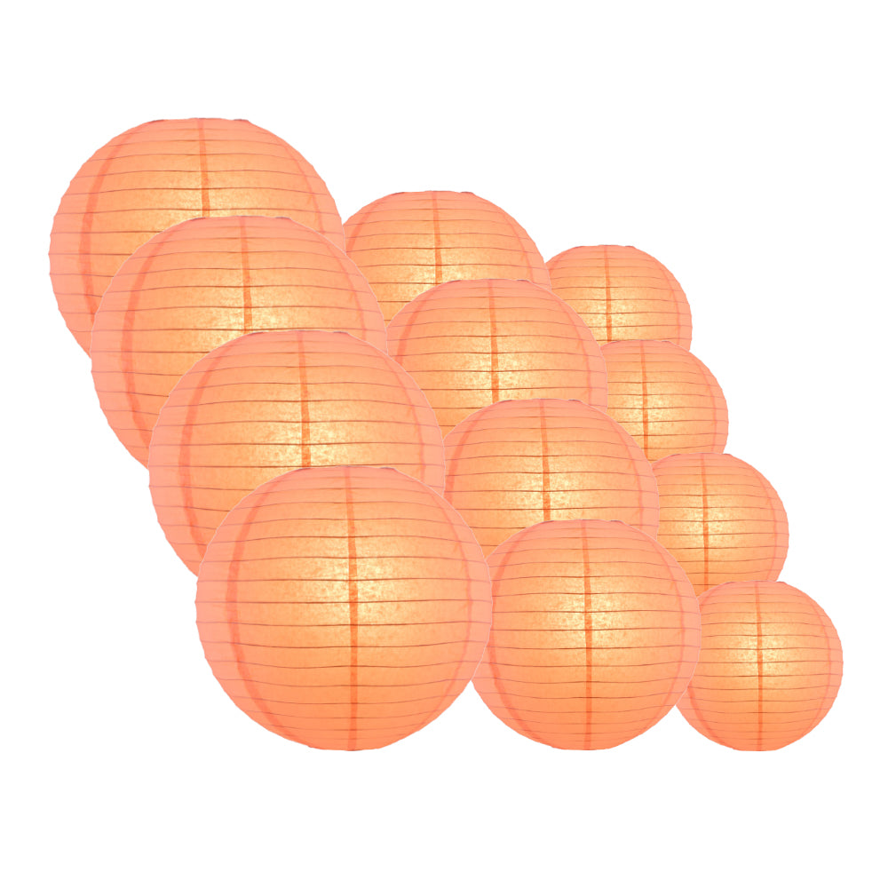 12-PC Roseate / Pink Coral Paper Lantern Chinese Hanging Wedding &amp; Party Assorted Decoration Set, 12/10/8-Inch - PaperLanternStore.com - Paper Lanterns, Decor, Party Lights &amp; More
