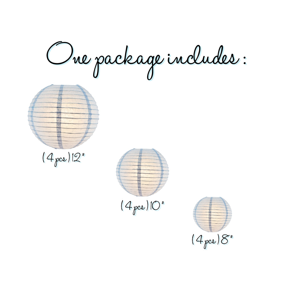 12-PC Serenity Blue Paper Lantern Chinese Hanging Wedding &amp; Party Assorted Decoration Set, 12/10/8-Inch - PaperLanternStore.com - Paper Lanterns, Decor, Party Lights &amp; More