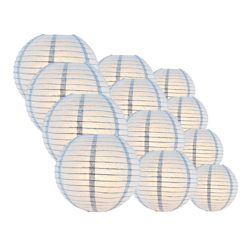 12-PC Serenity Blue Paper Lantern Chinese Hanging Wedding &amp; Party Assorted Decoration Set, 12/10/8-Inch - PaperLanternStore.com - Paper Lanterns, Decor, Party Lights &amp; More