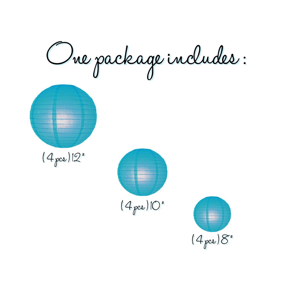 12-PC Turquoise Paper Lantern Chinese Hanging Wedding &amp; Party Assorted Decoration Set, 12/10/8-Inch - PaperLanternStore.com - Paper Lanterns, Decor, Party Lights &amp; More