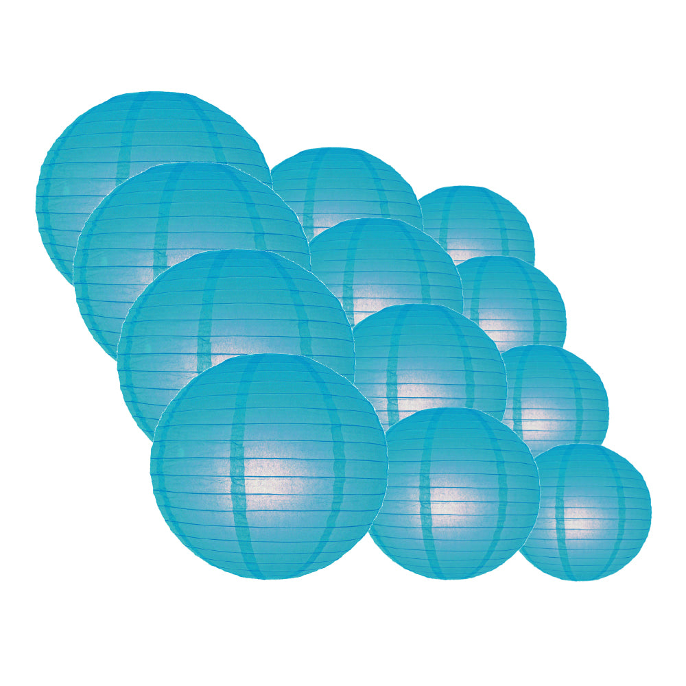 12-PC Turquoise Paper Lantern Chinese Hanging Wedding &amp; Party Assorted Decoration Set, 12/10/8-Inch - PaperLanternStore.com - Paper Lanterns, Decor, Party Lights &amp; More