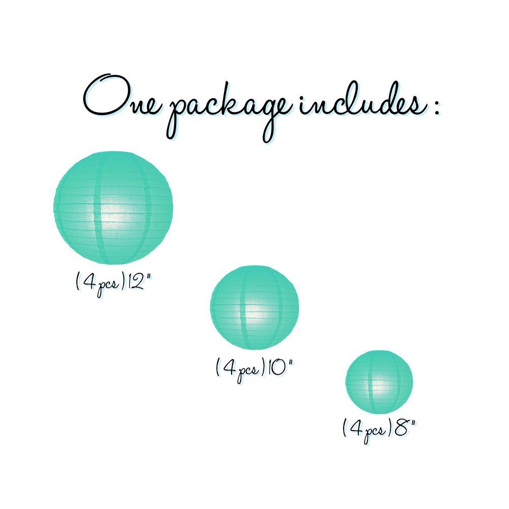 12-PC Water Blue Paper Lantern Chinese Hanging Wedding &amp; Party Assorted Decoration Set, 12/10/8-Inch - PaperLanternStore.com - Paper Lanterns, Decor, Party Lights &amp; More
